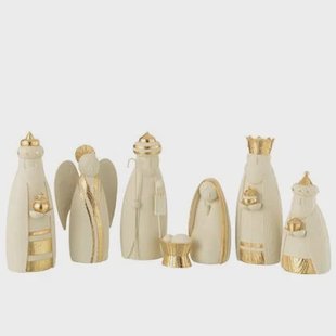 J-Line decoratie Kerststal 7delig - polyresin - wit|goud - k