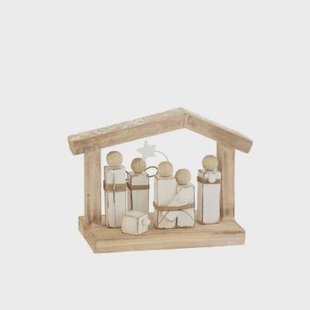 J-Line decoratie Kerststal Kribbe Minimalistisch - hout - wit|naturel