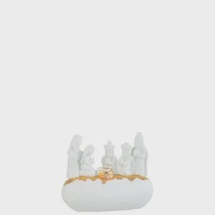 J-Line decoratie Kerststal 3 Koningen Op Steen - polyresin - wit|goud