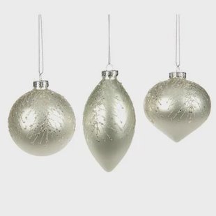 Goodwill Kerstbal Glas Wit-Zilver Assortiment van 3 stuks