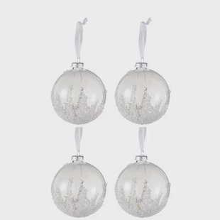 J-Line Kerstballen Suiker Transparant Wit Set van 4