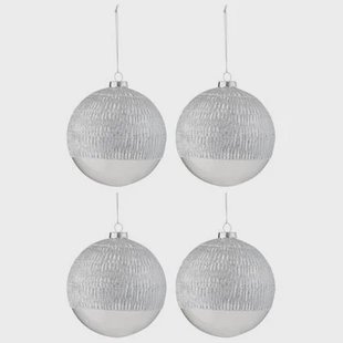 J-Line Kerstballen Lijn Transparant Zilver Set van 4