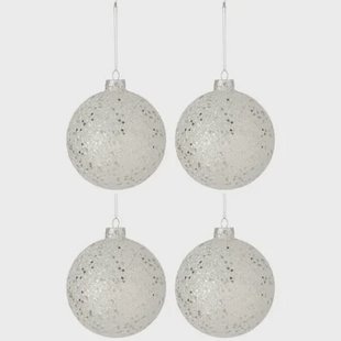 J-Line Kerstballen Sterretjes Zilver Set van 4