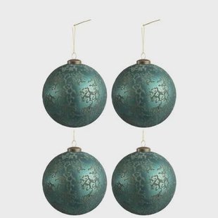 J-Line Kerstballen Antiek Azuur Blauw L Set van 4