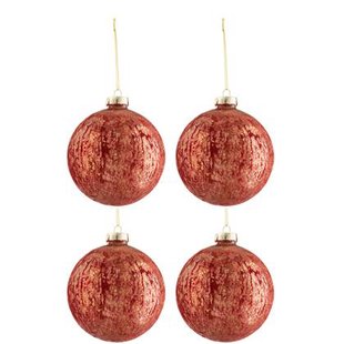 J-Line Kerstballen Fluweel Bordeaux Goud Large Set van 4