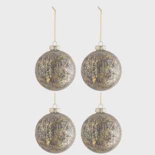 J-Line Kerstballen Fluweel Grijs Goud Medium Set van 4