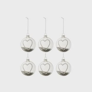 J-Line Kerstballen Zilver Hart Small Set van 6