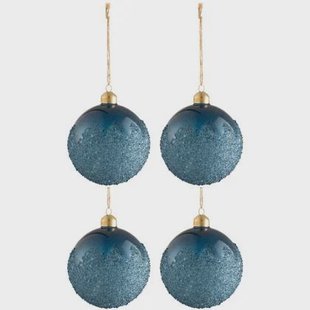 J-Line Kerstballen Suiker Blauw Medium Set van 4