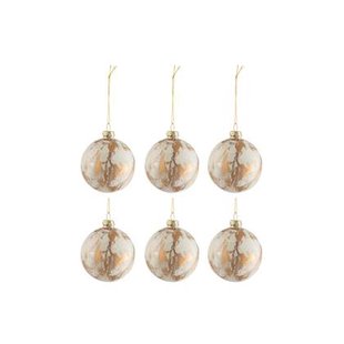 J-Line Kerstballen Marmerlook Wit Goud Small Set van 6