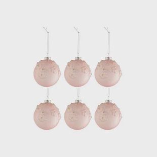 J-Line Kerstballen Bloemen Roze Small Set van 6