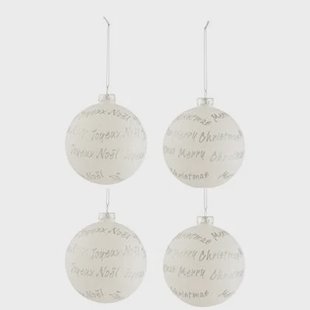 J-Line Kerstballen Xmas Wit Zilver Set van 4