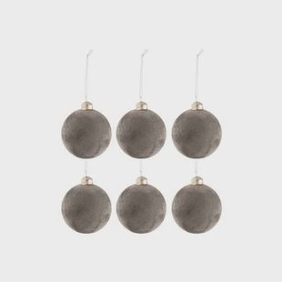 J-Line Kerstballen Fluweel Grijs Small Set van 6