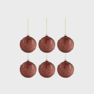 J-Line Kerstballen Suiker Bordeaux Small Set van 6