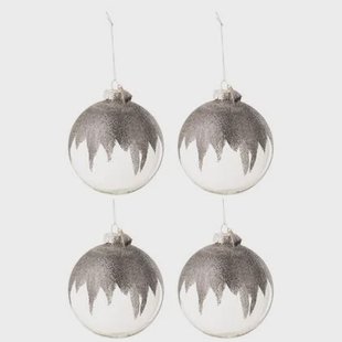 J-Line Kerstballen Glitter Grijs Large Set van 4