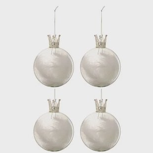 J-Line Kerstballen Kroon Pluim Wit Large Set van 4
