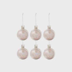 J-Line Kerstballen Kroon Pluim Roze Small Set van 6