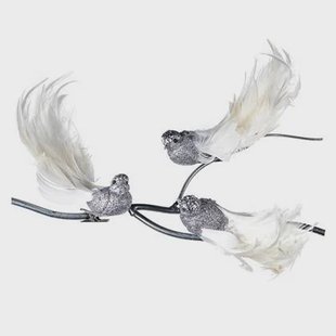 Goodwill Kerstbal-Vogel op klip Zilver-Wit 18 cm Assortiment 3 Stuks