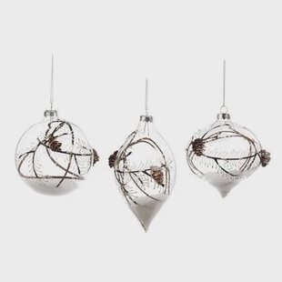 Goodwill Kerstbal Dennenappeltje Glas-Bruin-Wit 10 cm Per 3 stuks