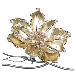 Goodwill Kerstbal-Magnolia op Klip Champagne 18 cm Per 2 Stuks