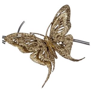 Goodwill Kerstbal-Vlinder op klip Goud D 13 cm Per 2 stuks