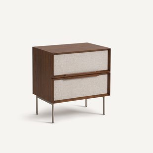 Nachtkastje met 2 laden, walnootfineer en stof, Omid