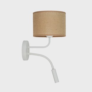 Jute wandlamp textiel bruin/wit leeslampje Duolla - Slaapkamer - Stof - Met lampenkap
