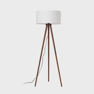 Charlia vloerlamp, wit walnotenhout, hoogte 150 cm Lindby - Woonkamer - Scandinavisch - Stof - Met lampenkap