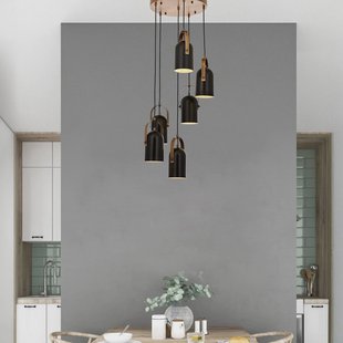 Avonni Hanglamp Esra, zwart, Ø 40 cm, metaal, 6-lamps