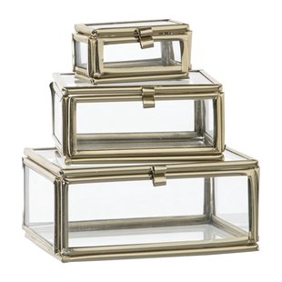 Glazen doosjes - goudkleurig/transparant - set van 3