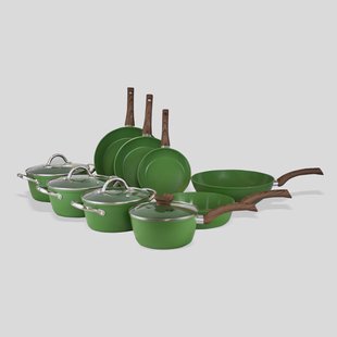 Pannenset 9-delig - Groen - PFAS-vrij - Inductie Geschikt - Vaatwasser Geschikt - Keramische Antiaanbaklaag