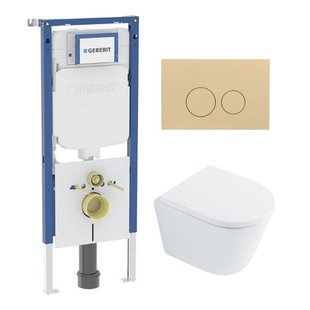 QeramiQ Dely Toiletset - 36.3x51.7cm - diepspoel - rimless - Geberit UP720 inbouwreservoir - softclose toilet zitting 35 mm - bedieningsplaat beige - ronde knoppen - wit glans SW1026255 / SW1159505/SW1237202/SW1102365