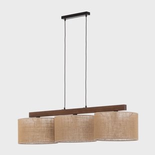 Jute hanglamp 120 cm 3-lamps balk hout Juta TK Lighting - Woonkamer - Stof - Meerdere lampen
