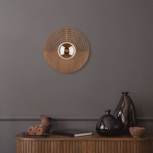 TK Lighting Wandlamp Lunar, wit/houtkleur, Ø 30 cm, G9