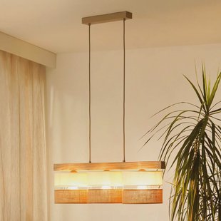 Duolla Hanglamp Treeon, 3-lamps, hout, jute, naturel/ecru