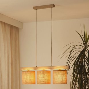 Duolla Hanglamp Forest, 3-lamps, hout licht, jute naturel