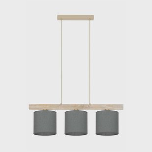 Duolla Hanglamp Forest, 3-lamps, hout licht, jute grijs