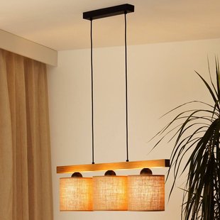 Duolla Hanglamp Forest, hout licht/zwart, jute naturel, 3-lamps.