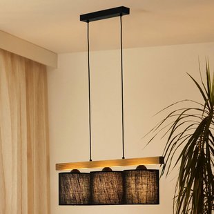 Duolla Hanglamp Forest, hout licht/zwart, jute zwart, 3-lamps