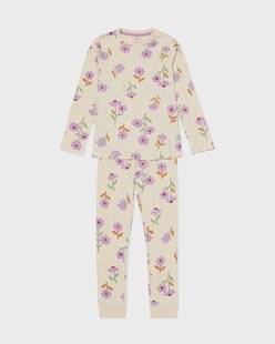 HEMA Kinderpyjama rib bloemen gebroken wit (gebroken wit)