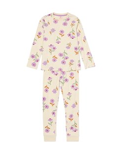 HEMA Kinderpyjama rib bloemen gebroken wit (gebroken wit)