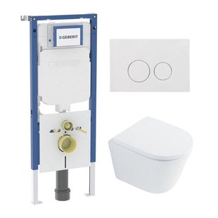 QeramiQ Dely Toiletset - 36.3x51.7cm - diepspoel - rimless - Geberit UP720 inbouwreservoir - softclose toilet zitting 35 mm - glans witte bedieningsplaat - ronde knoppen - wit glans SW1026255 / SW1159505/SW1237202/SW706186