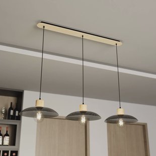 EMIBIG LIGHTING Hanglamp Kobe, 3-lamps, staal, hout, zwart