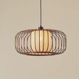 Lindby hanglamp Davella, Ø 50 cm, bamboe, textiel