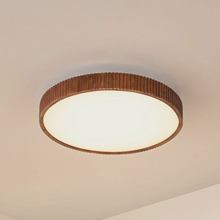 Lindby LED plafondlamp Velua, wit/donker hout, CCT, Ø 50 cm
