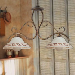 ONLI Hanglamp BILIARDO GIORGIO, crème/brons, glas/ijzer 2-lamps.