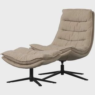 WOOOD Kube Draaifauteuil Met Hocker - Chenille stof - Naturel