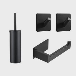 XIVADA Toiletset Zwart - Wc borstel - Wc rolhouder - Handdoekhaakjes