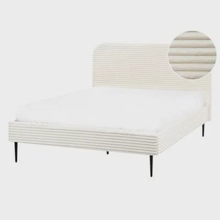 Beliani-FLAYAT -Tweepersoonsbed-Gebroken wit-140 x 200 cm-Corduroy