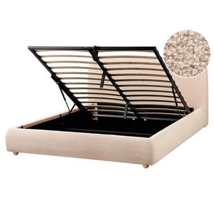 Beliani-BLAGNAC-Bed met opbergruimte-Beige-160 x 200 cm-Bouclé