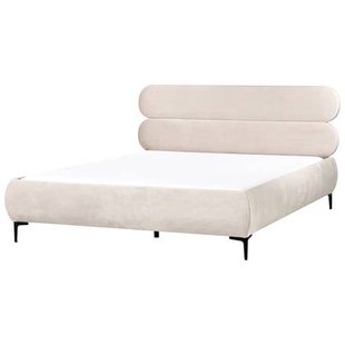 Beliani-LESSAY-Tweepersoonsbed-Lichtbeige-180 x 200 cm-Fluweel